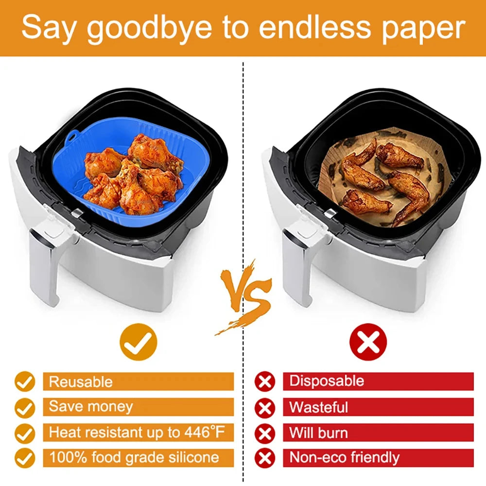 Silicone Air Fryer Basket Pot – Reusable Non-Stick Food-Safe Silicone Baking Basket SPOT