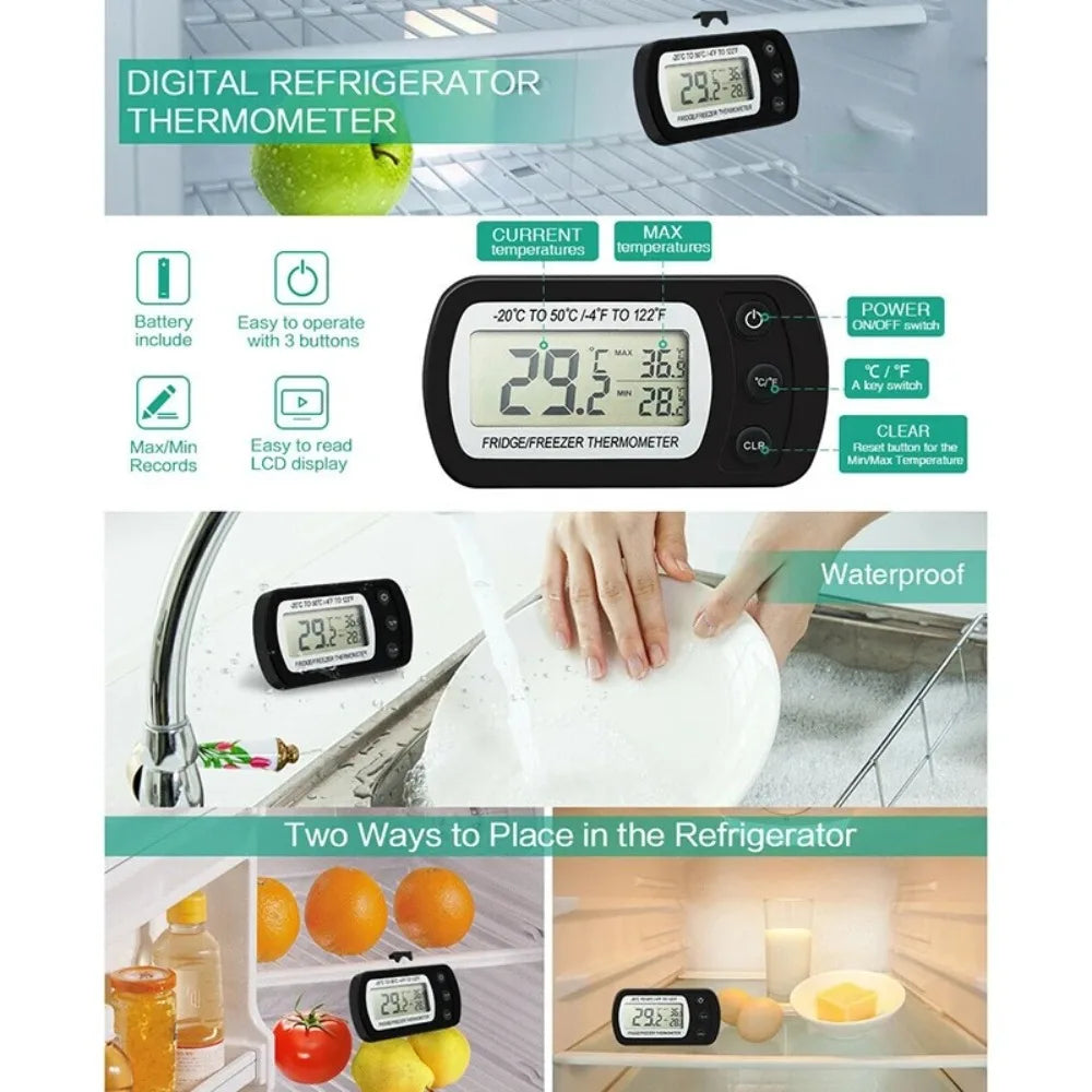 Mini LCD Fridge Freezer Thermometer – Max/Min Temp Monitor Kitchen Thermometer SPOT