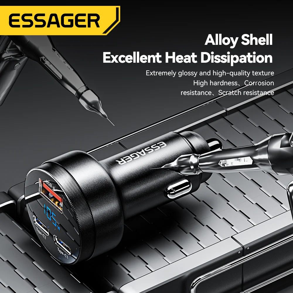 Essager 120W GaN Car Charger – 3-Port QC4.0 PD Fast Charging Car Charger SPOT