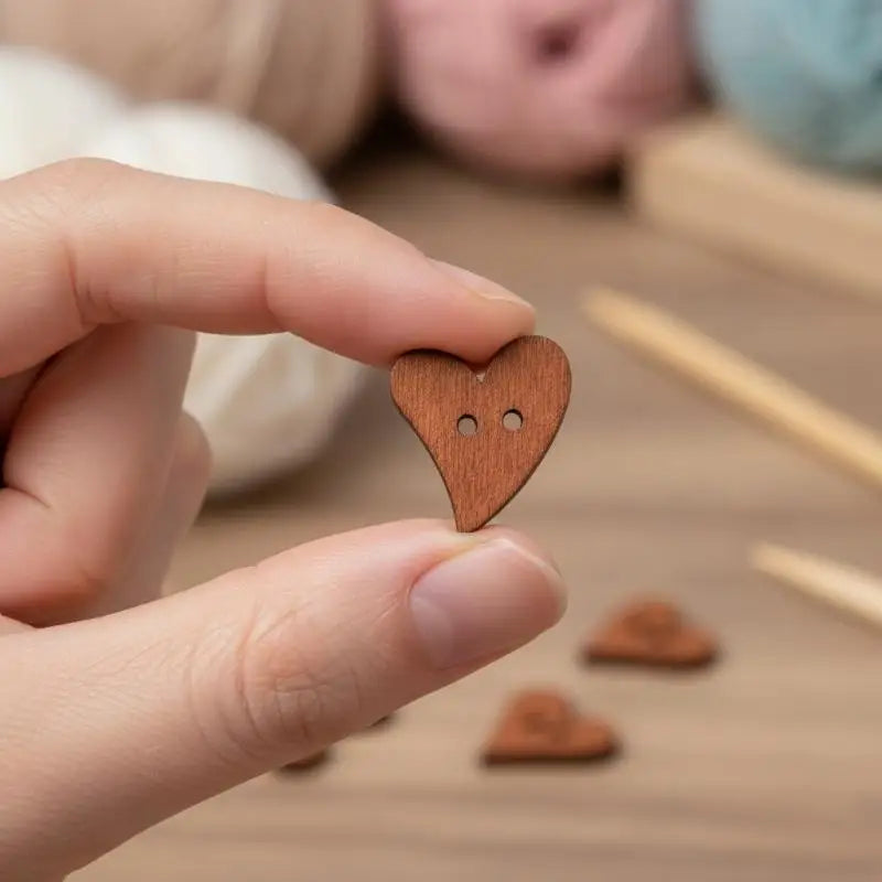 100-Pack Wooden Sewing Buttons – Retro Heart & Star 2-Hole Wooden Craft Buttons SPOT