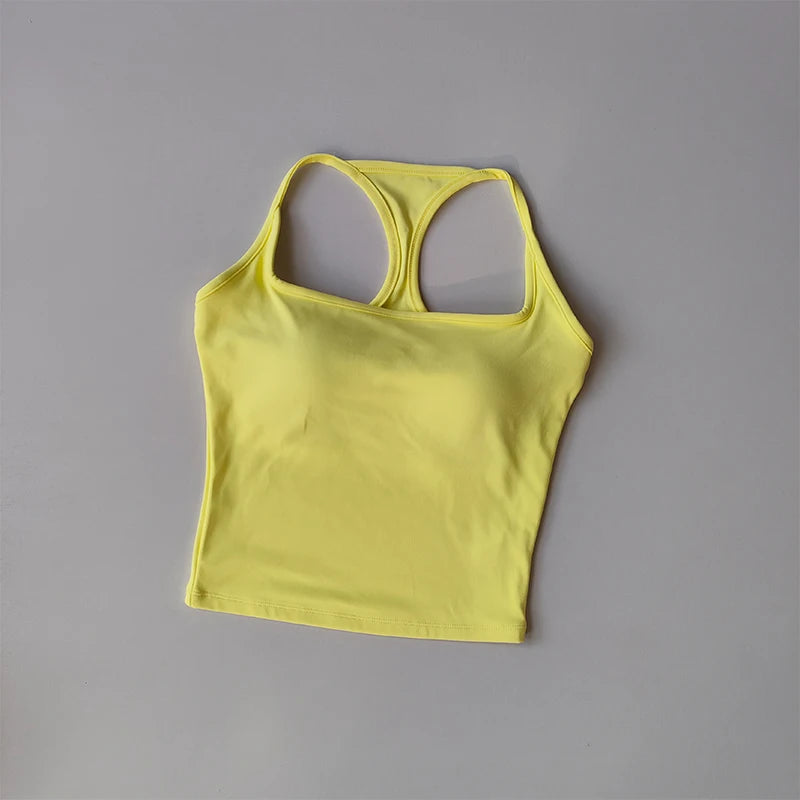 Women's Seamless Yoga Vest with Chest Pad – Pilates Sport Top Yoga Sport Vest SPOT YELLOW L