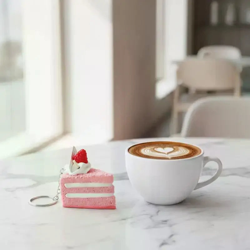 Realistic Cake Slice Keychain – PU Fruit Topping Bag Charm Novelty Keychain SPOT
