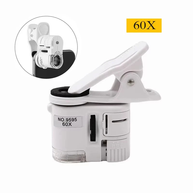 60X UV LED Pocket Microscope Magnifier with Phone Clip Clip-On Microscope SPOT