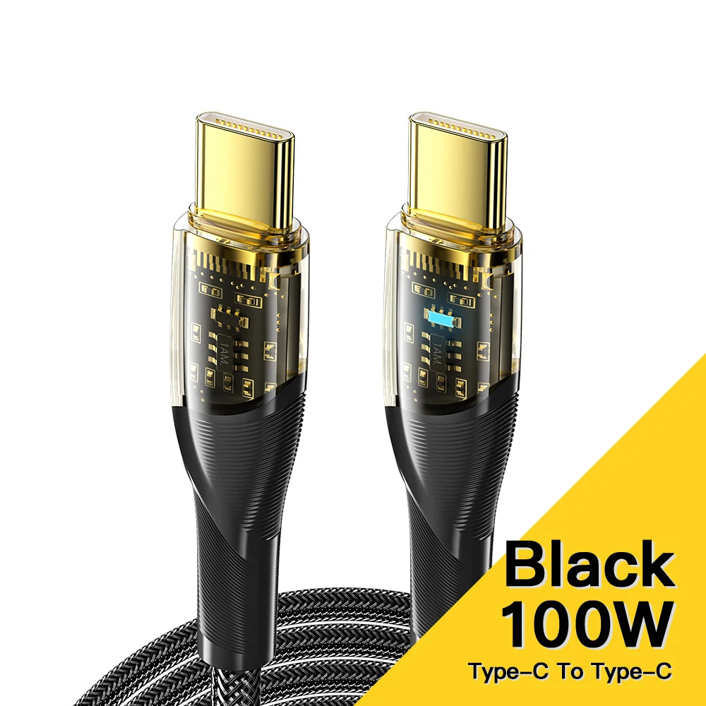 Essager 100W USB-C Cable 5A PD Fast Charging – MacBook iPad USB-C Charging Cable SPOT 100W Black Cable 2m