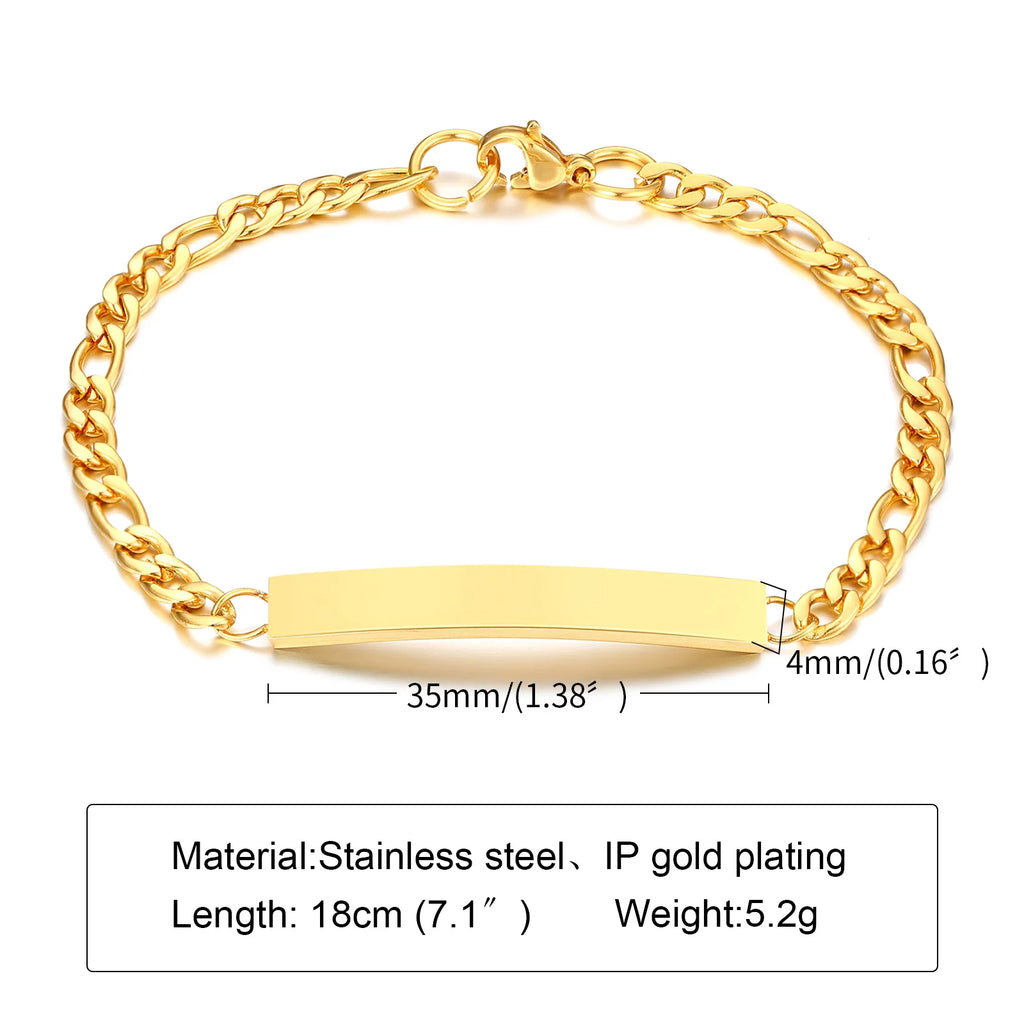 Custom Engraved Figaro Link ID Bracelet – Stainless Steel ID Bar Bracelet SPOT