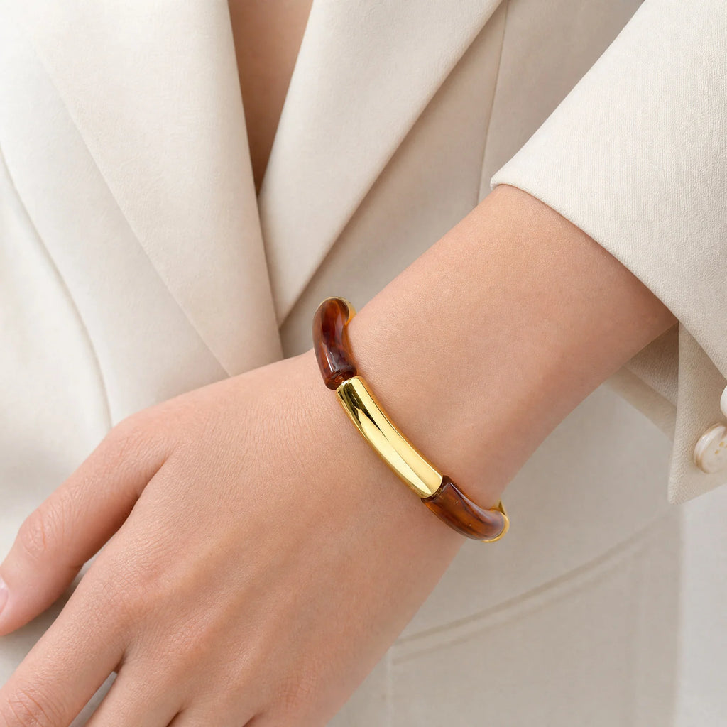 Chunky Resin Stretch Bracelet – Amber Brown Vintage Stack Jewelry Resin Stretch Bracelet SPOT