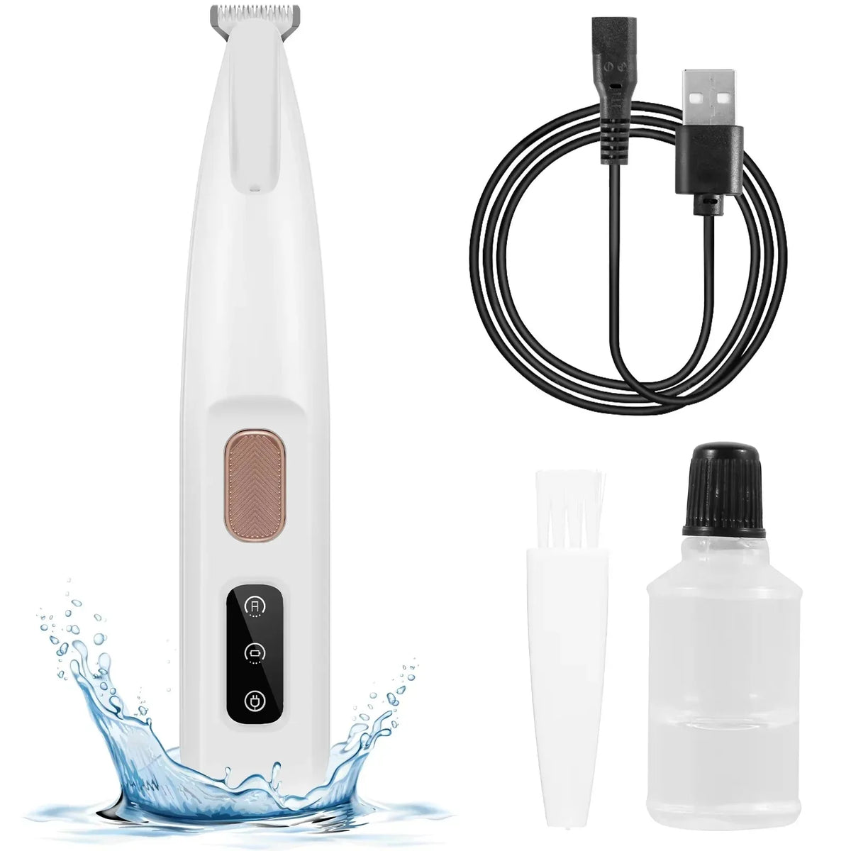 Waterproof Dog Paw Trimmer with LED Display – 18mm Blade Pet Grooming Clipper SPOT White