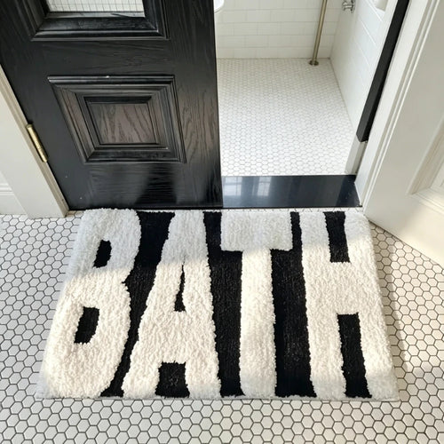 "BATH" Non-Slip Bath Mat – Absorbent Black & White Rug Bath Mat SPOT WHITE 400MMx600MM