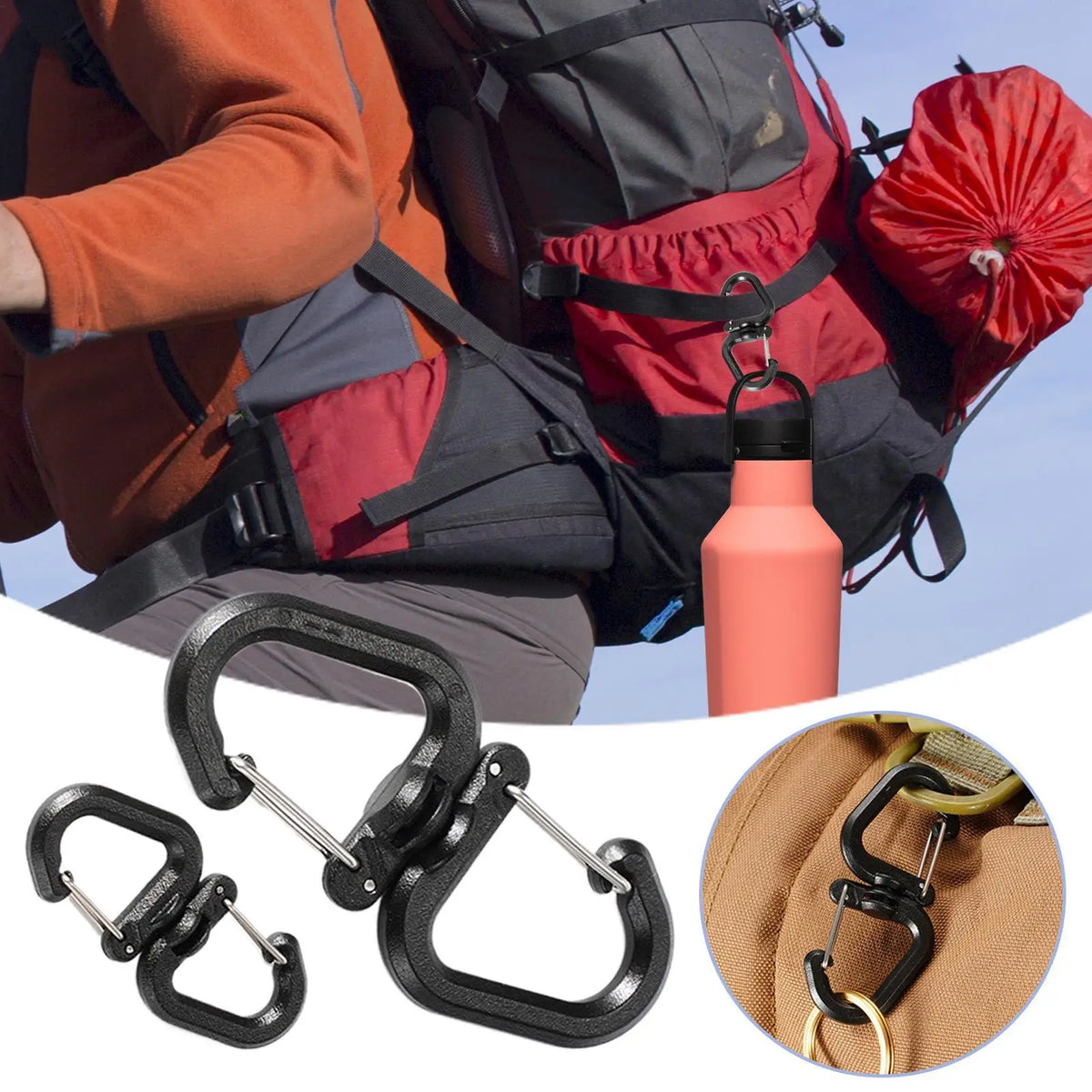 360° Rotating Double Carabiner S-Hook Clip | Camping Keychain Carabiner Clip Hook SPOT