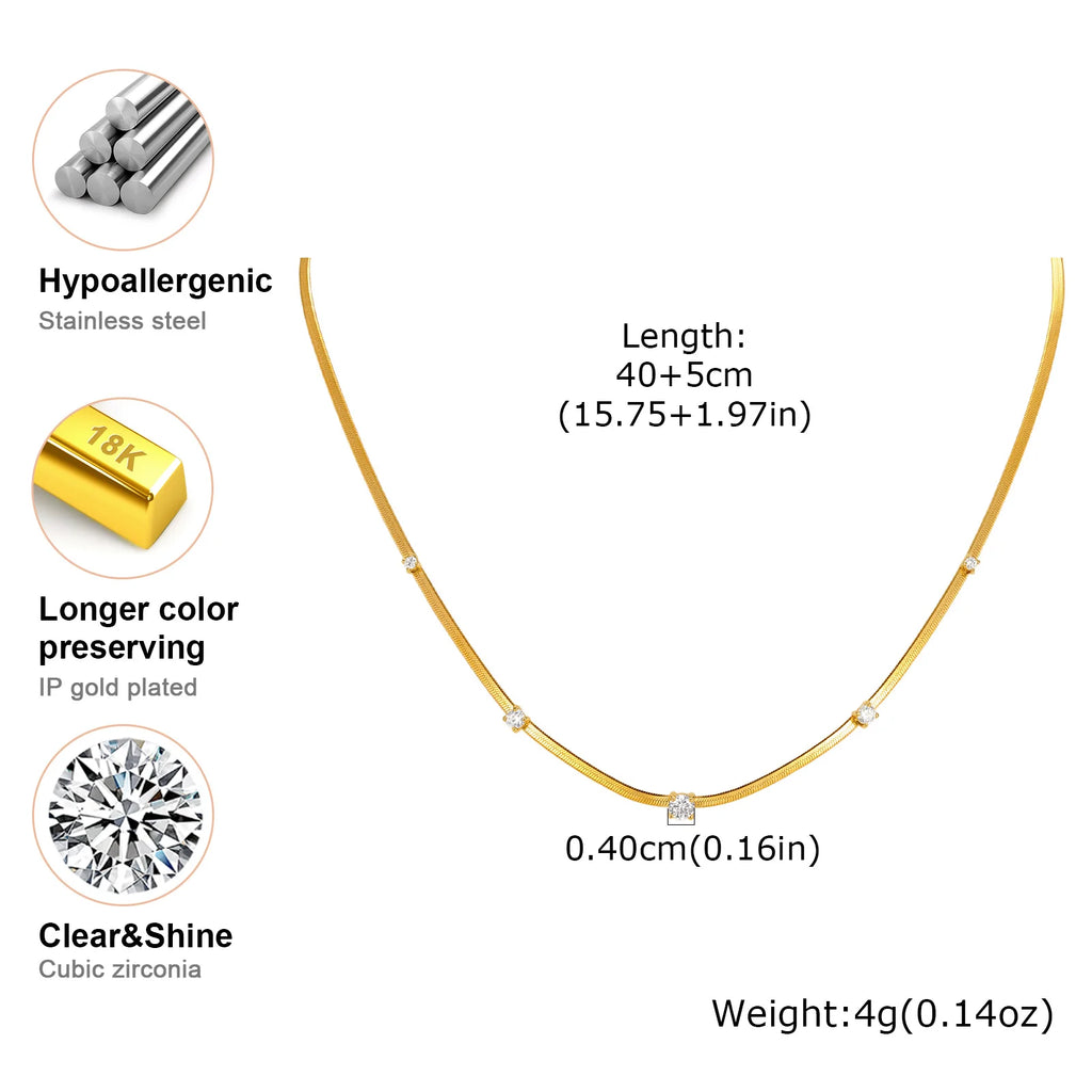 CZ Station Necklace – 18K Gold Plated Snake Chain for Women CZ Station Necklace SPOT