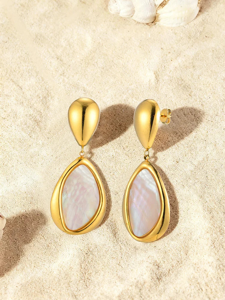 Abalone Shell Teardrop Drop Earrings | Gold Boho Beach Drop Earrings SPOT