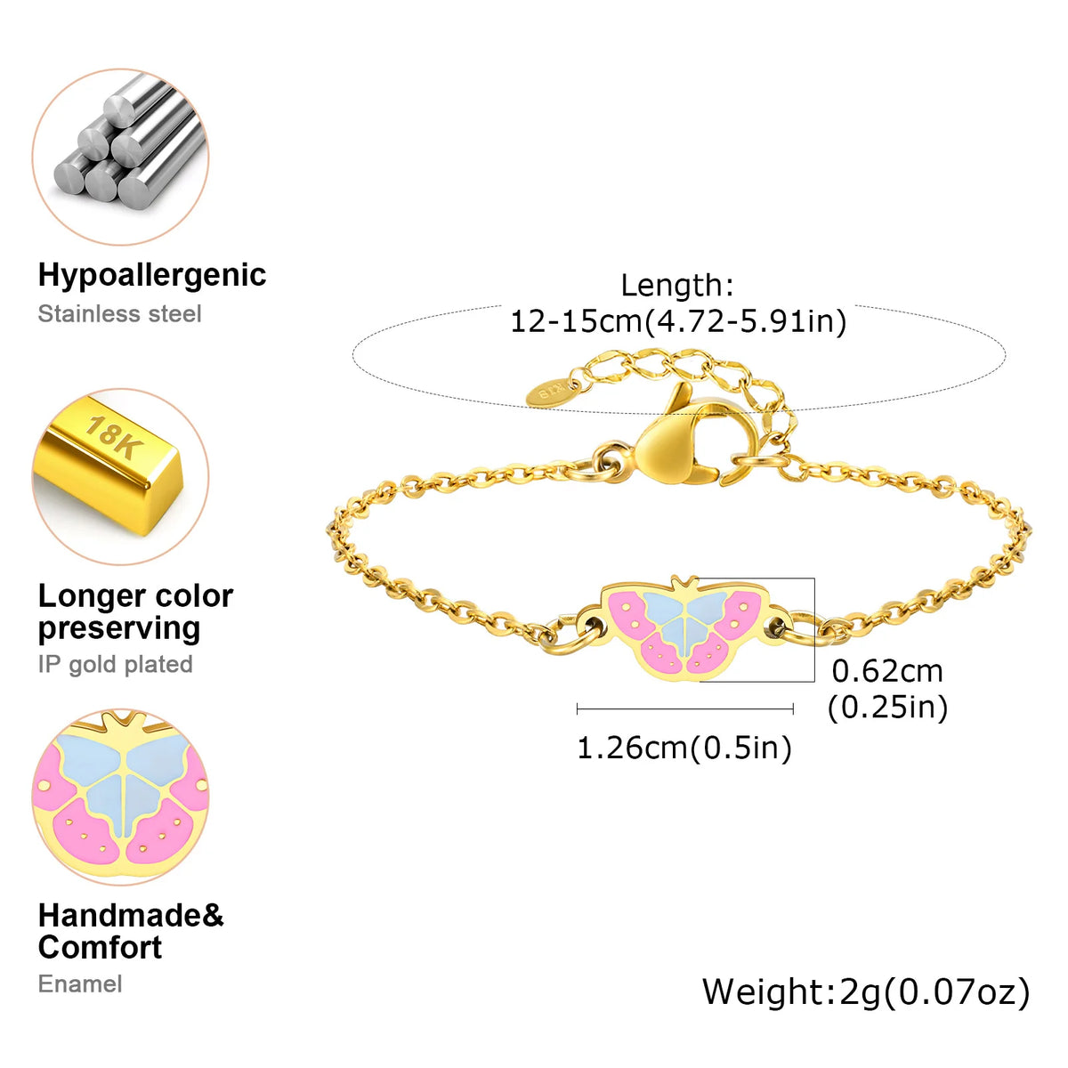 Baby Butterfly Bracelet – Gold Hypoallergenic Stainless Steel Baby Jewelry Bracelet SPOT