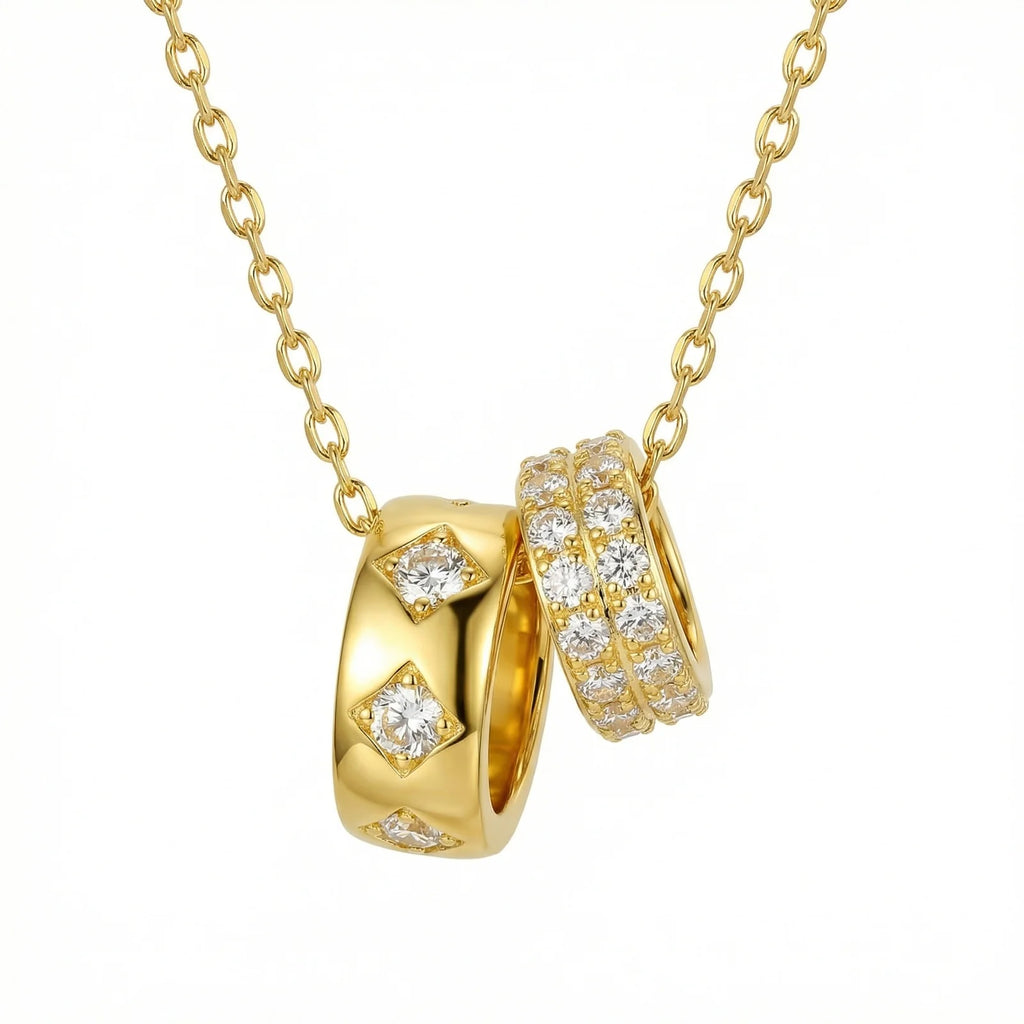 Meaeguet Double Circle Zircon Necklace – Gold Stainless Steel Pendant Necklace SPOT
