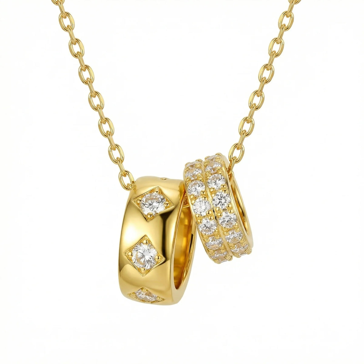Meaeguet Double Circle Zircon Necklace – Gold Stainless Steel Pendant Necklace SPOT