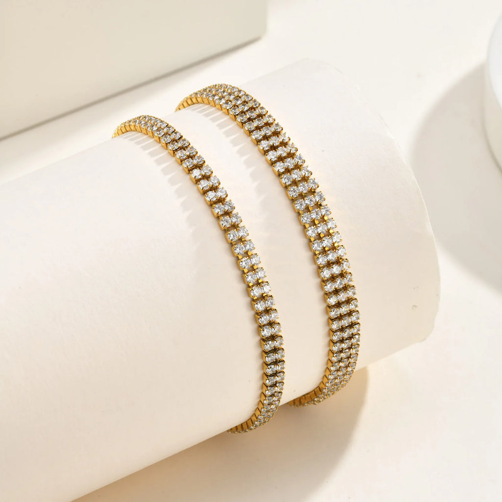 3-Row Tennis Bracelet – 18K Gold Plated CZ Stainless Steel Tennis Bracelet SPOT