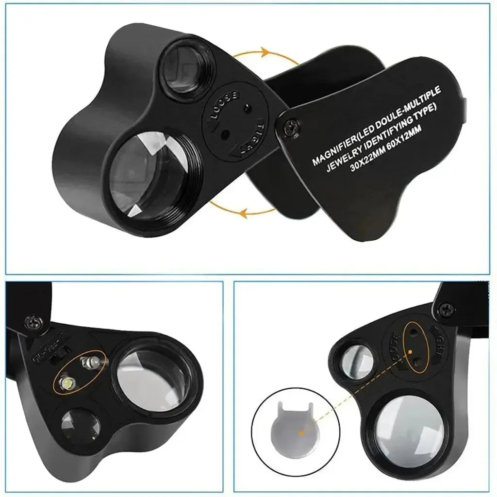 30X 60X Jeweler's Loupe Magnifier with LED Light – Foldable Jeweler's Loupe Magnifier SPOT