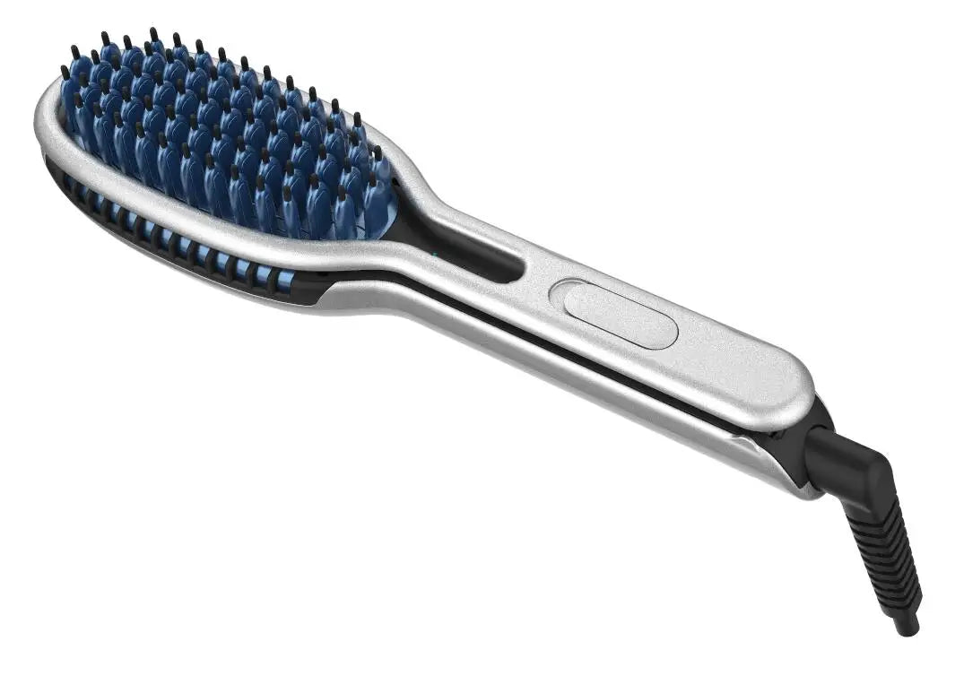 2-in-1 Electric Bristle Hair Straightener Brush | Auto Shut-Off Hair Straightener Brush SPOT Blue USB Type-C