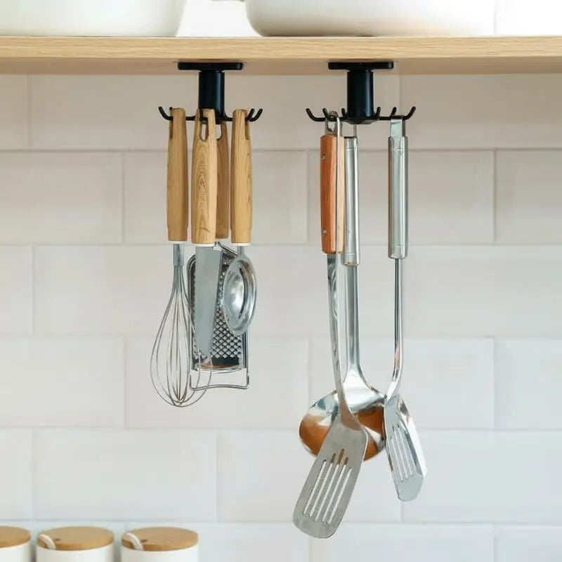 Under Cabinet 360° Rotating Kitchen Utensil Hook – 6 Hooks Cabinet Utensil Hook SPOT