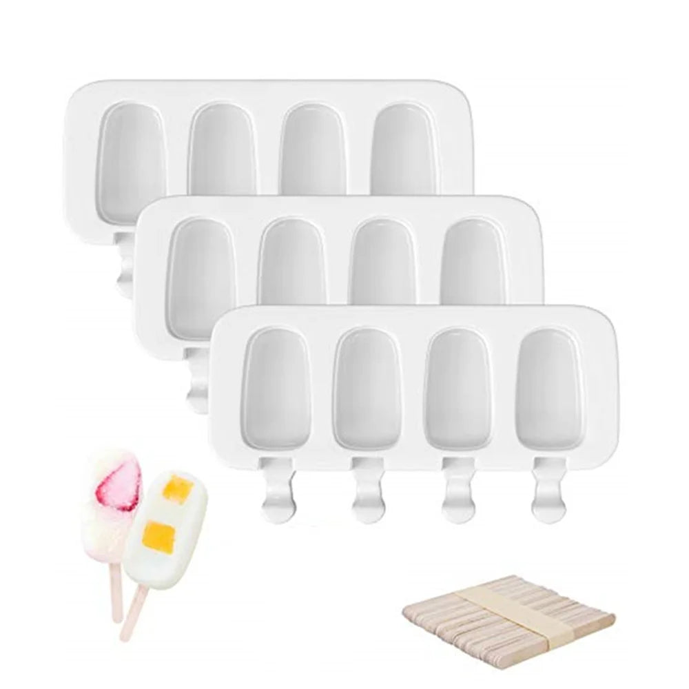 Silicone Popsicle Molds 3-Pack + 50 Wooden Sticks | DIY Ice Pops Popsicle Mold Set SPOT 3pcs Set