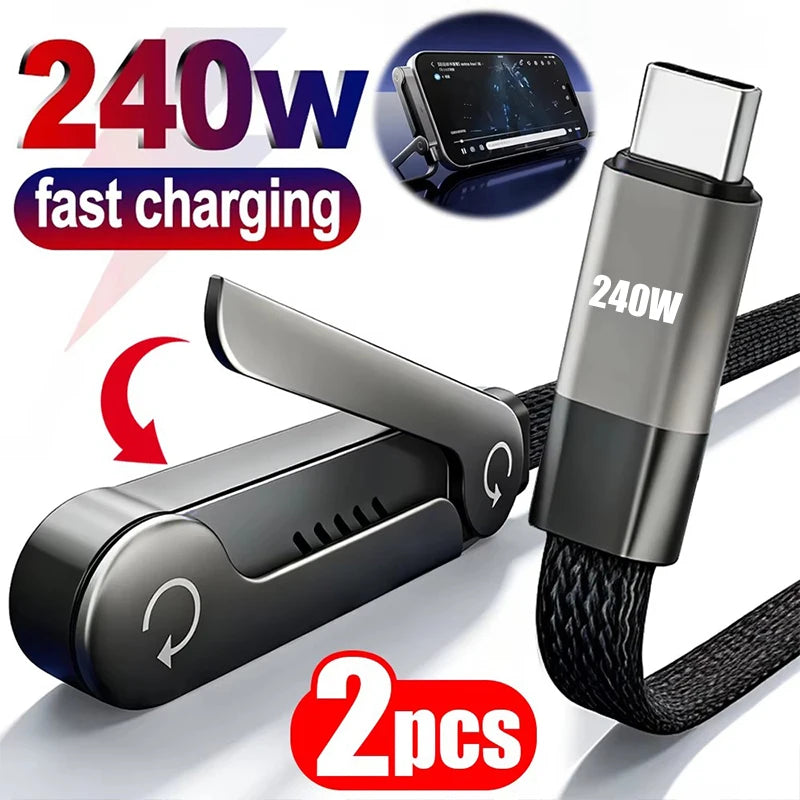 2-in-1 USB-C PD 240W Fast Charging Cable with Foldable Stand USB-C Charging Cable SPOT