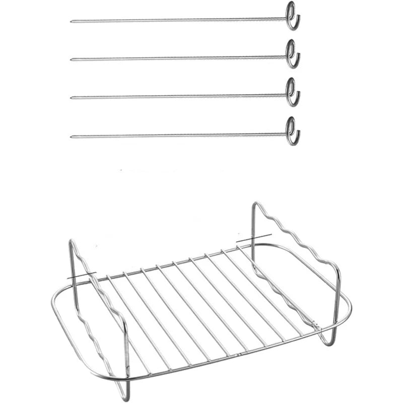 Stainless Steel Square Air Fryer Rack with 4 Skewers Air Fryer Rack Set SPOT Light Grey