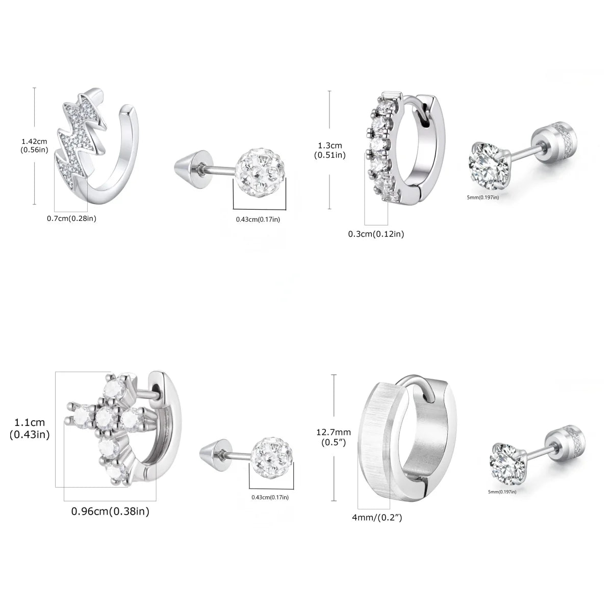 Silver CZ Stud Earrings – Cubic Zirconia Stackable Set 2 Pairs CZ Stud Earrings SPOT