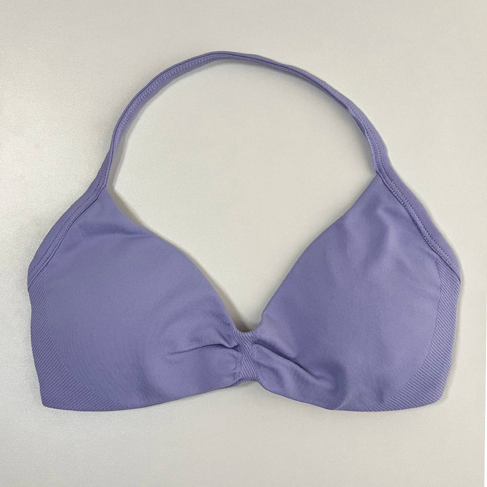 Women's Strappy Halter Sports Bra – Backless Gym Crop Top Women's Sports Bra SPOT Lilac S