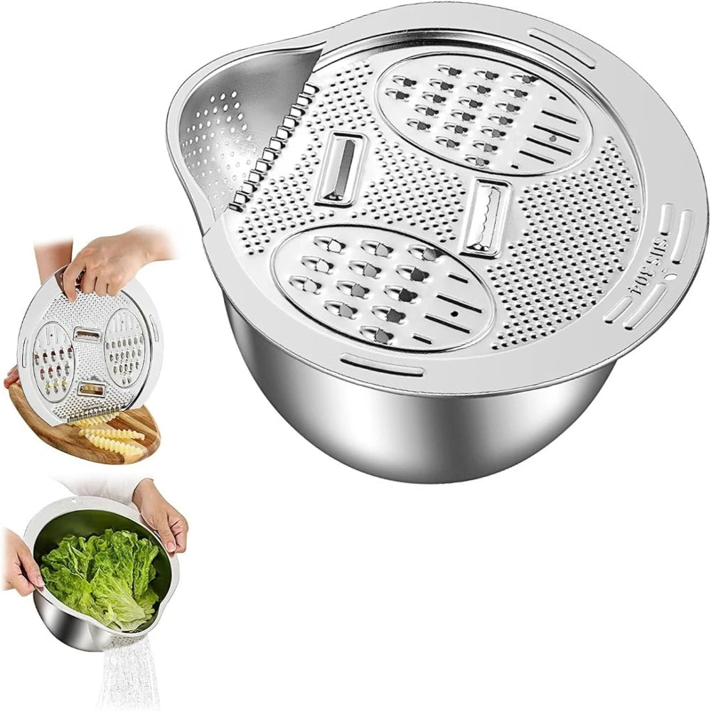 2-in-1 Stainless Steel Grater Bowl – Julienne Slicer & Colander Kitchen Grater Bowl SPOT