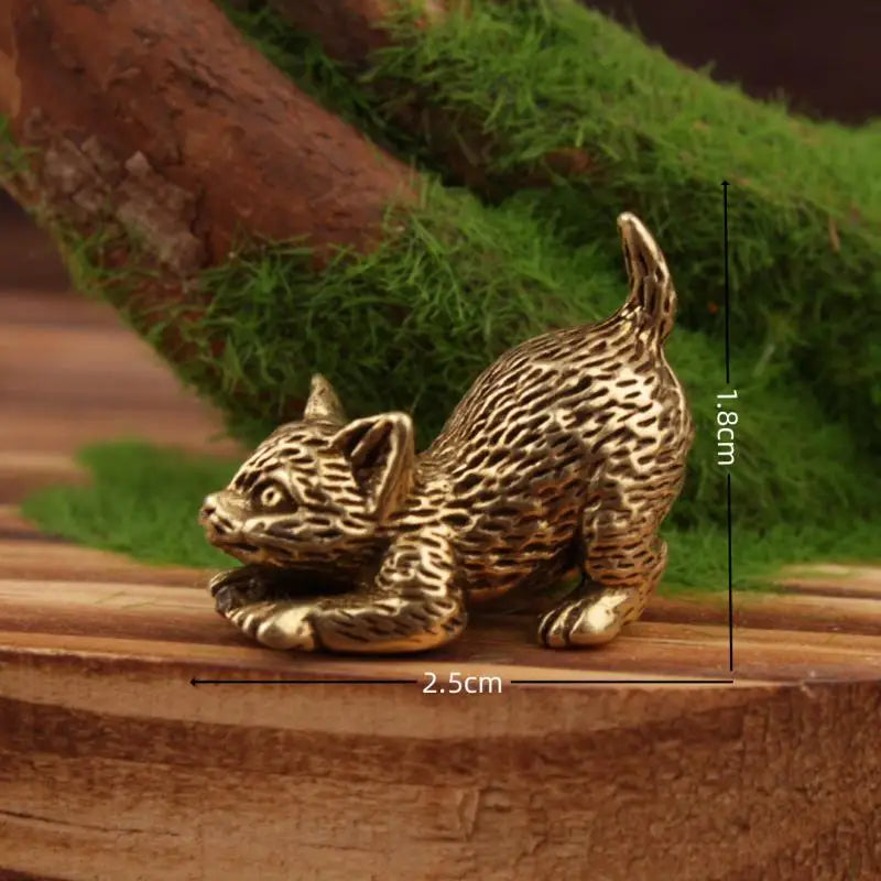 Brass Cat Figurine – Vintage Miniature Tea Pet Desk Ornament Miniature Figurine SPOT A2