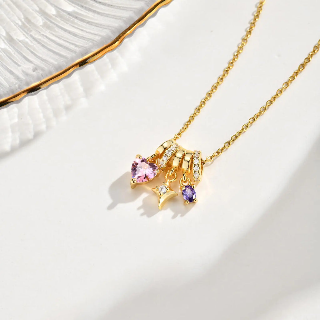Pink Zirconia Heart Necklace – 18K Gold Plated Dainty Pendant Pendant Necklace SPOT