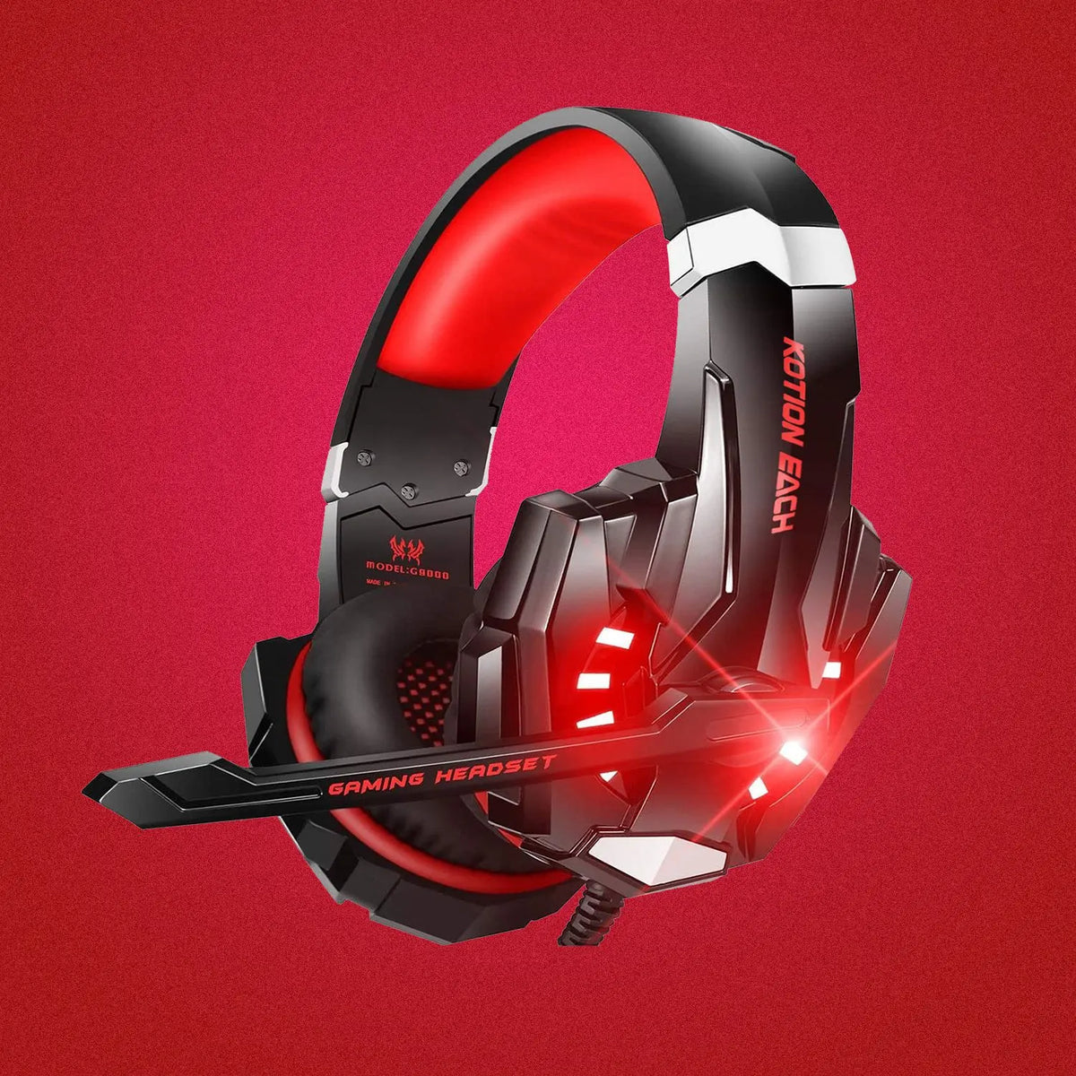 VIKEFON Gaming Headset RGB LED 3D Surround PS5 PS4 Xbox PC Gaming Headset SPOT Red