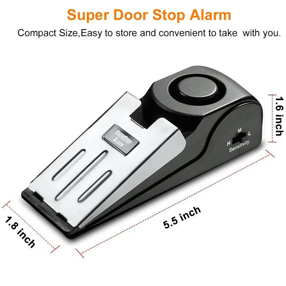 120dB Door Stop Alarm – Stainless Steel Security Wedge Door Stop Alarm SPOT Black