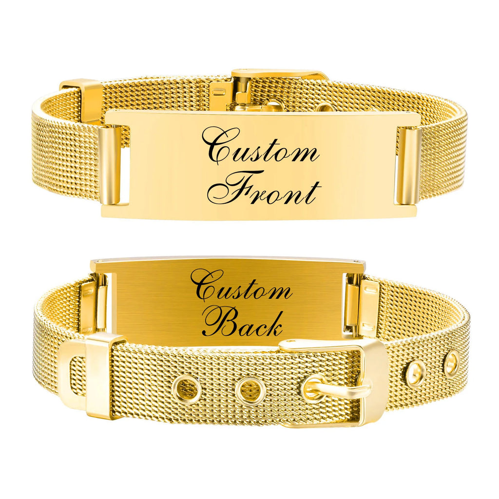 Personalized ID Bracelet Stainless Steel Gold | Unisex ID Bracelet SPOT