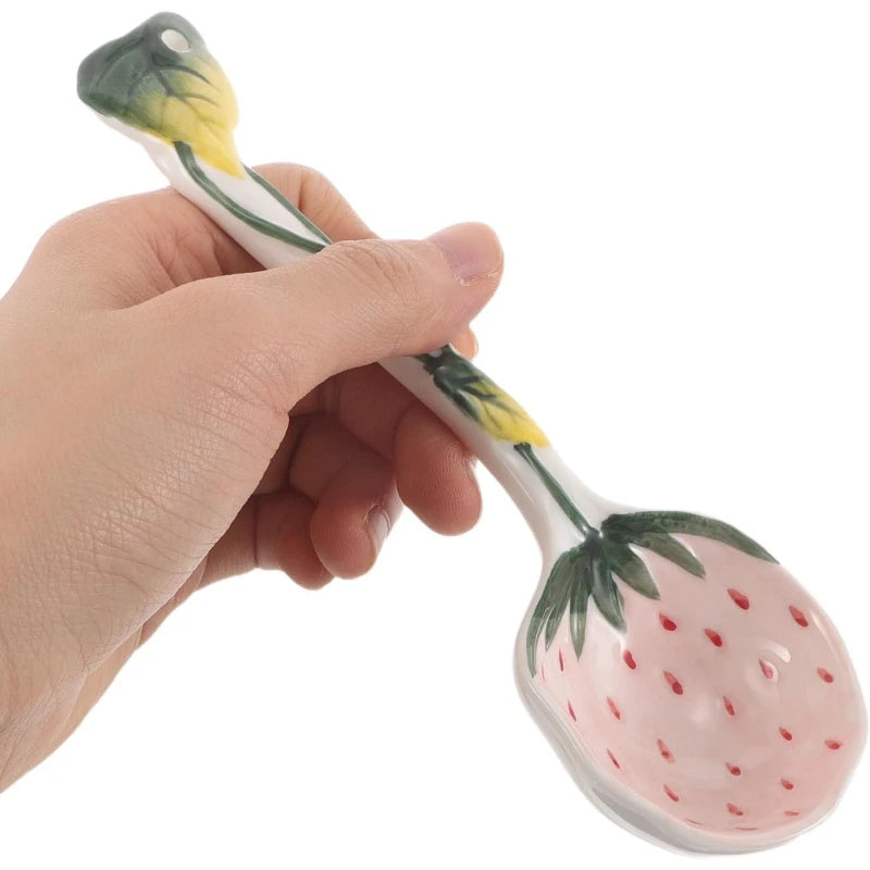 Ceramic Strawberry Spoon – Hand-Painted Underglaze Design Ceramic Serving Spoon SPOT