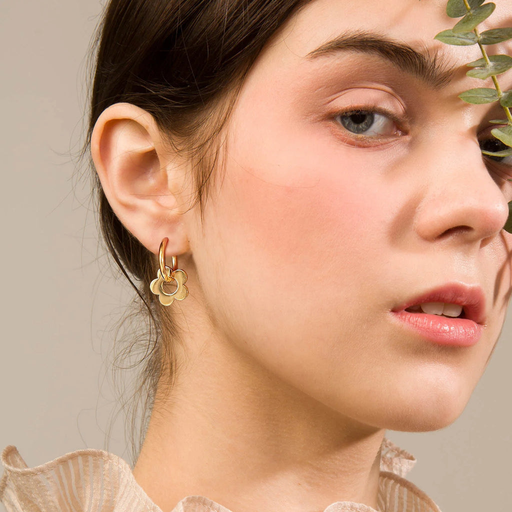 Flower Huggie Hoop Earrings – Hypoallergenic Gold Stainless Steel Huggie Hoop Earrings SPOT