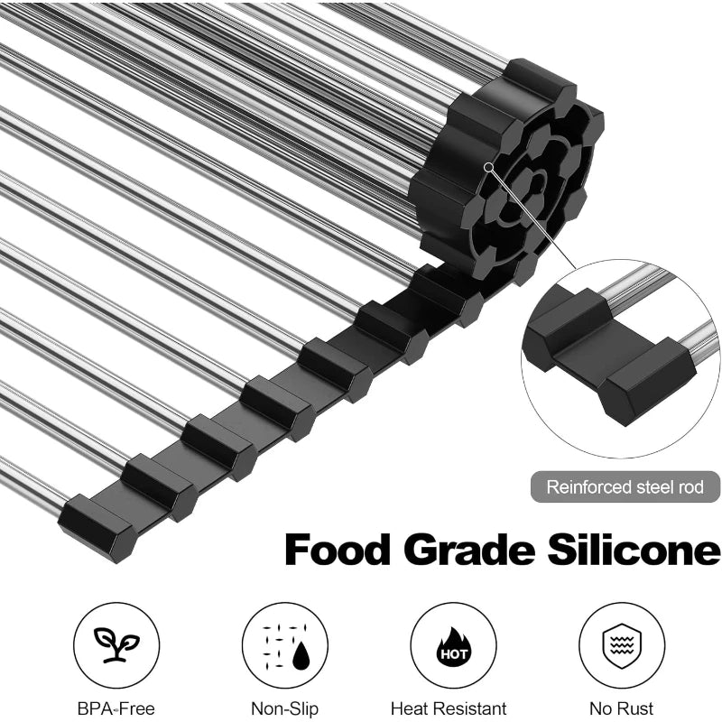 Foldable Stainless Steel Dish Drying Rack – 15-Tube Sink Drainer Dish Drying Rack SPOT