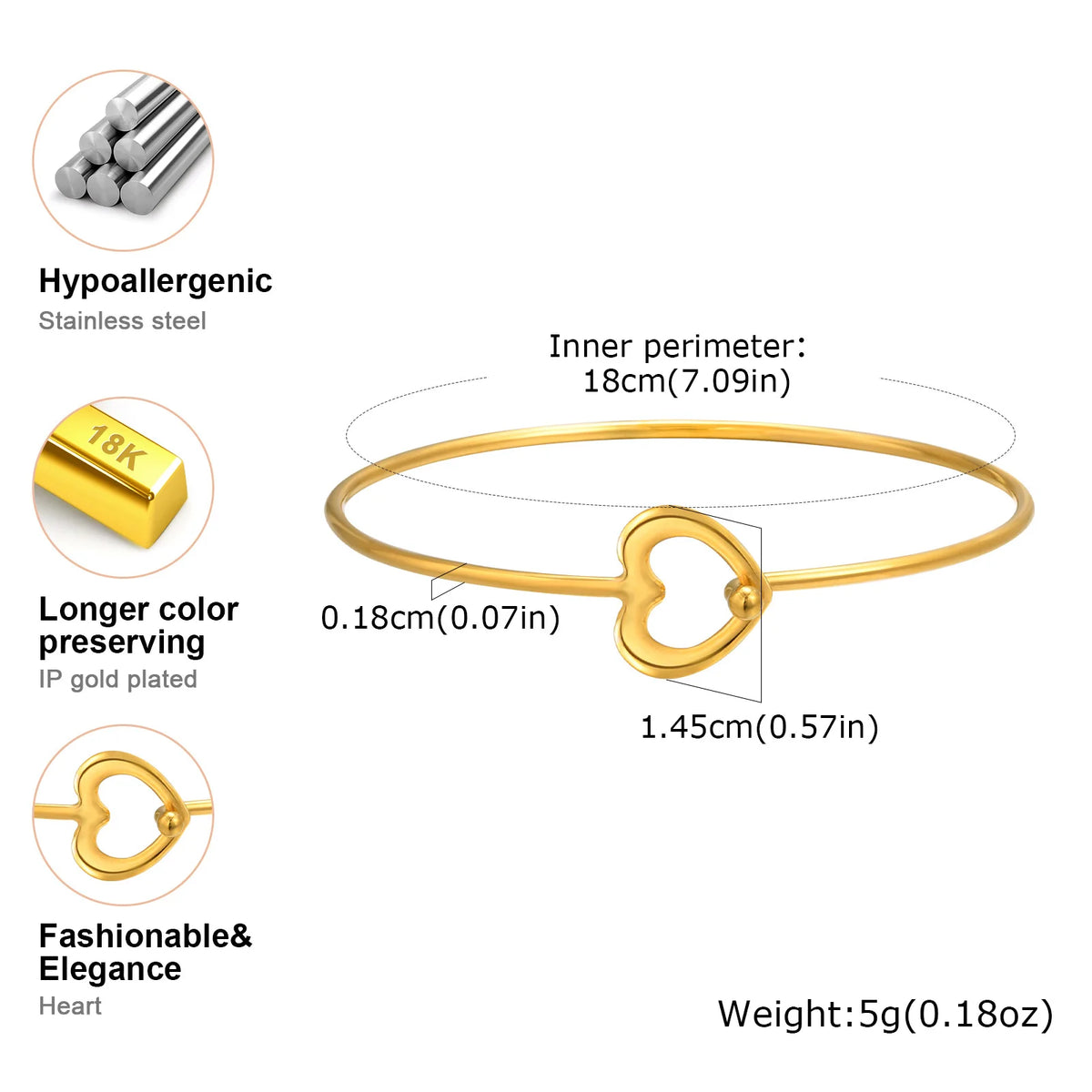 Hollow Heart Gold Cuff Bangle Bracelet – Stainless Steel Cuff Bangle Bracelet SPOT
