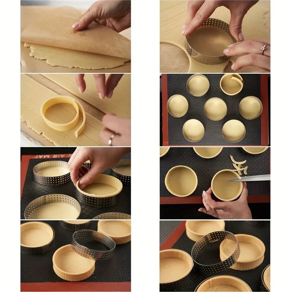 Perforated Tart Ring Set – Round & Rectangle Cake Molds 6/8pc Baking Mold Set SPOT