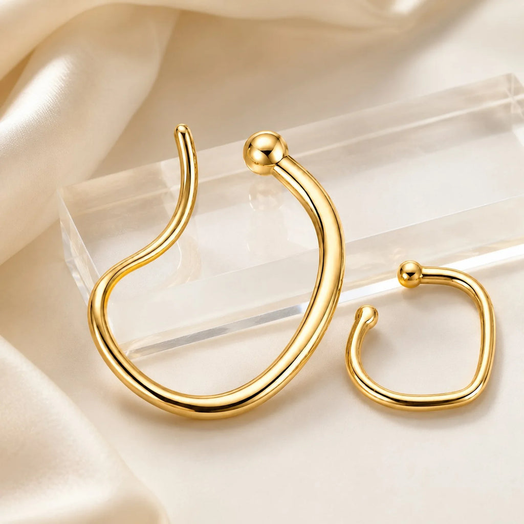 Gold Geometric Ear Cuffs – 2pc No-Piercing Clip Earring Set Clip-On Ear Cuffs SPOT