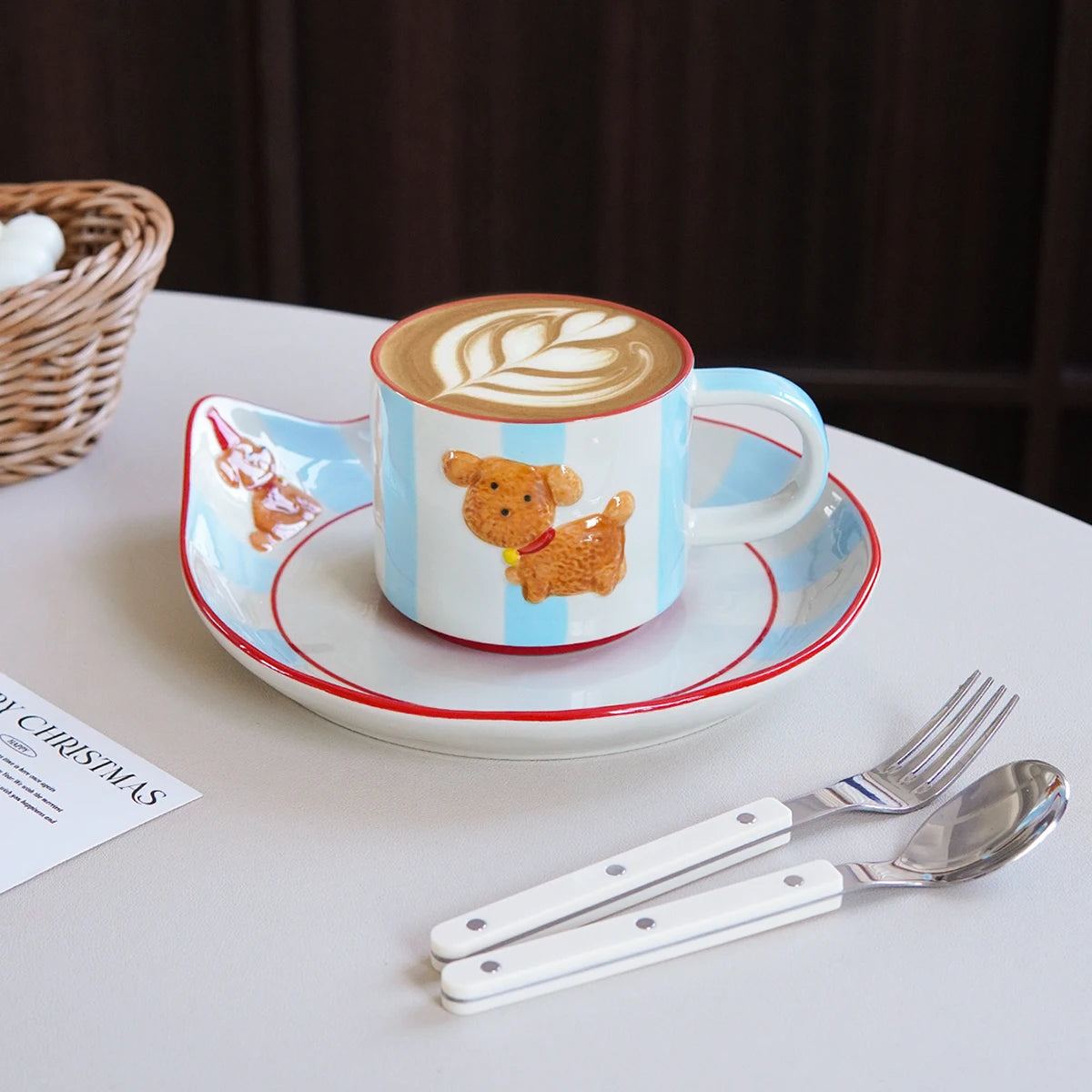 Hand-Painted Ceramic Dog Mug – Embossed Striped Pattern Cup Ceramic Coffee Mug SPOT