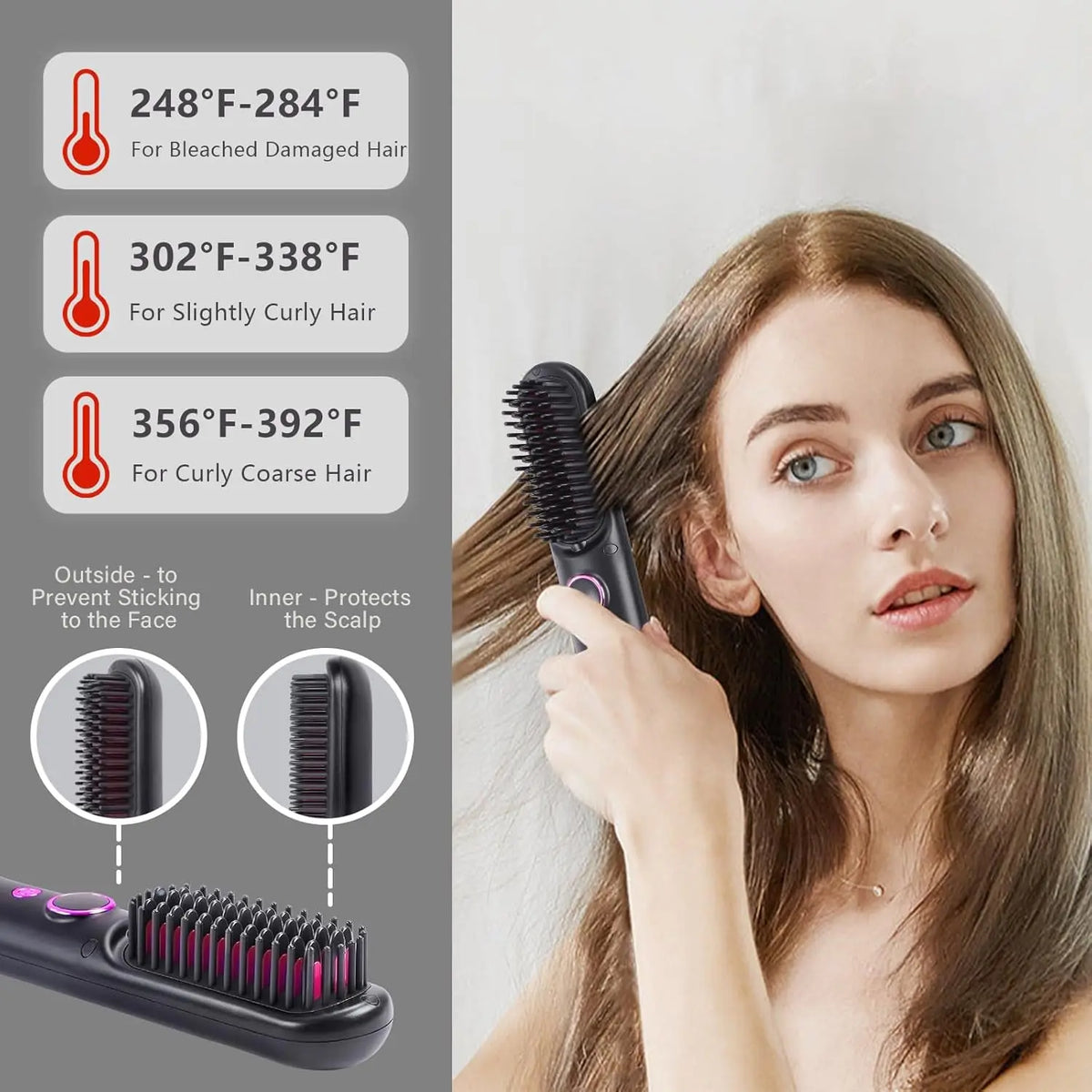 Cordless Ionic Hair Straightener Brush – 9 Temps, Travel Hair Straightener Brush SPOT
