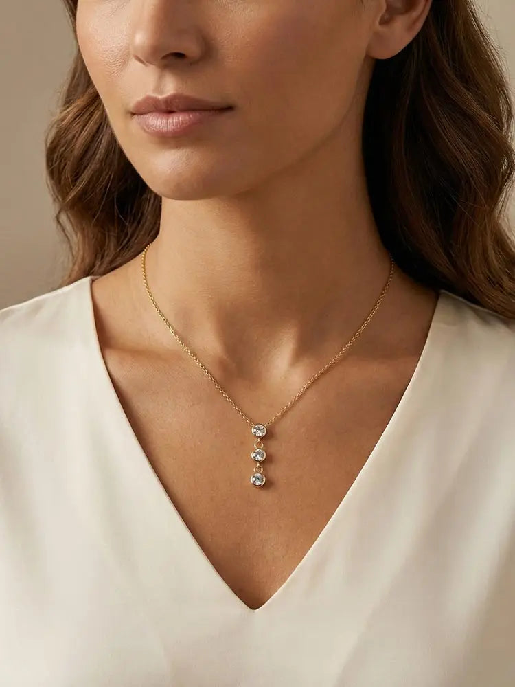 Gold Drop Y-Necklace with 3 Zircon Pendants | Women's Jewelry Pendant Necklace SPOT