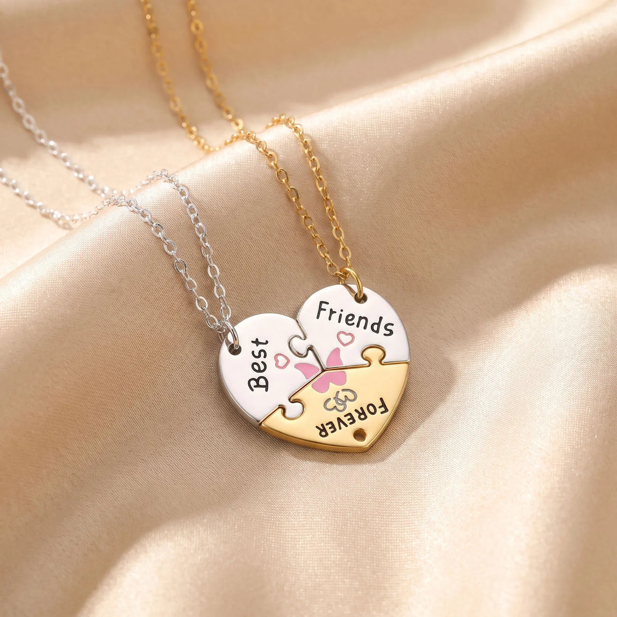BFF Puzzle Heart Necklace Set for 3 – Gold & Silver Friendship Friendship Pendant Necklace SPOT