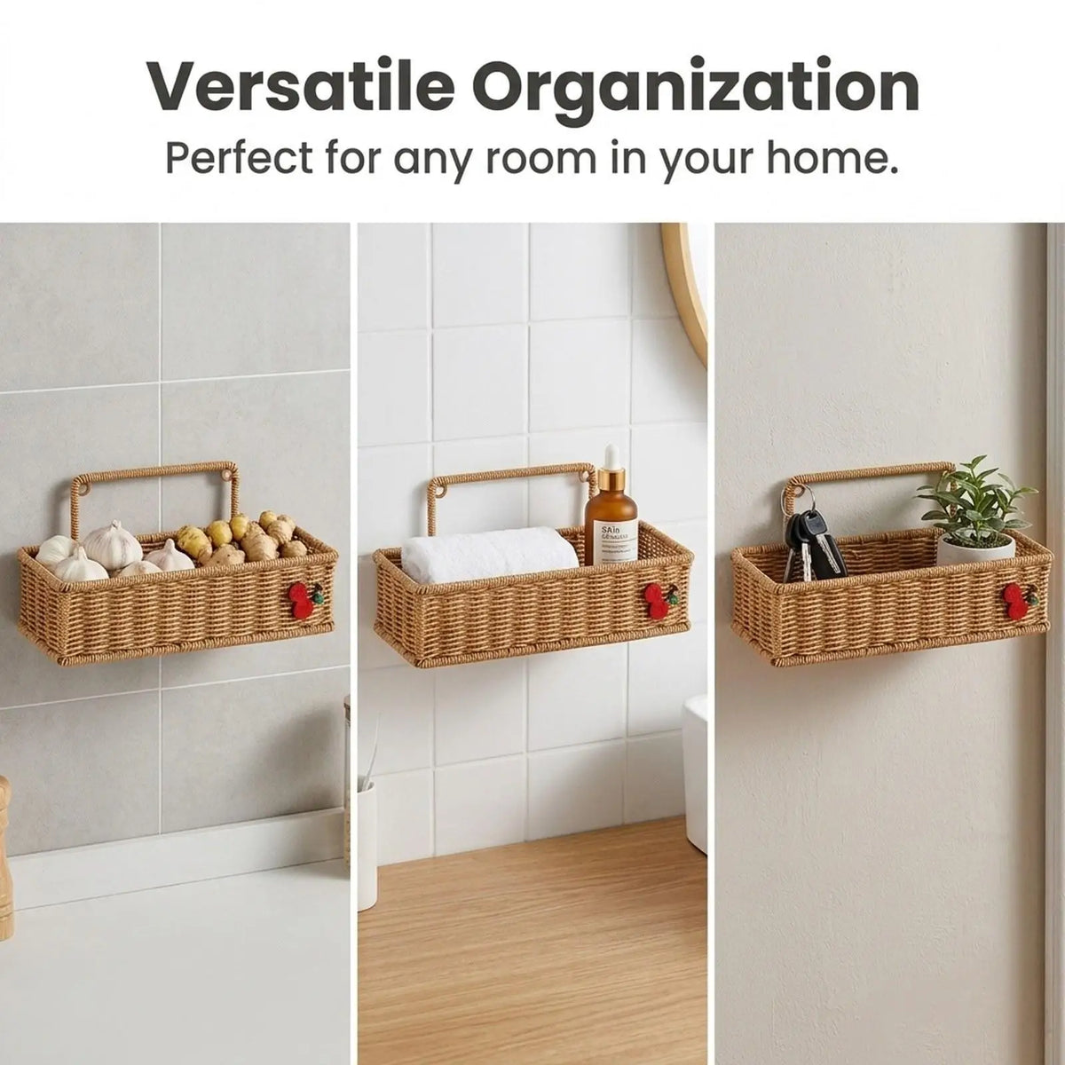 Woven Hanging Storage Basket – Wall Mount Kitchen Organizer Hanging Storage Basket SPOT singlelayer