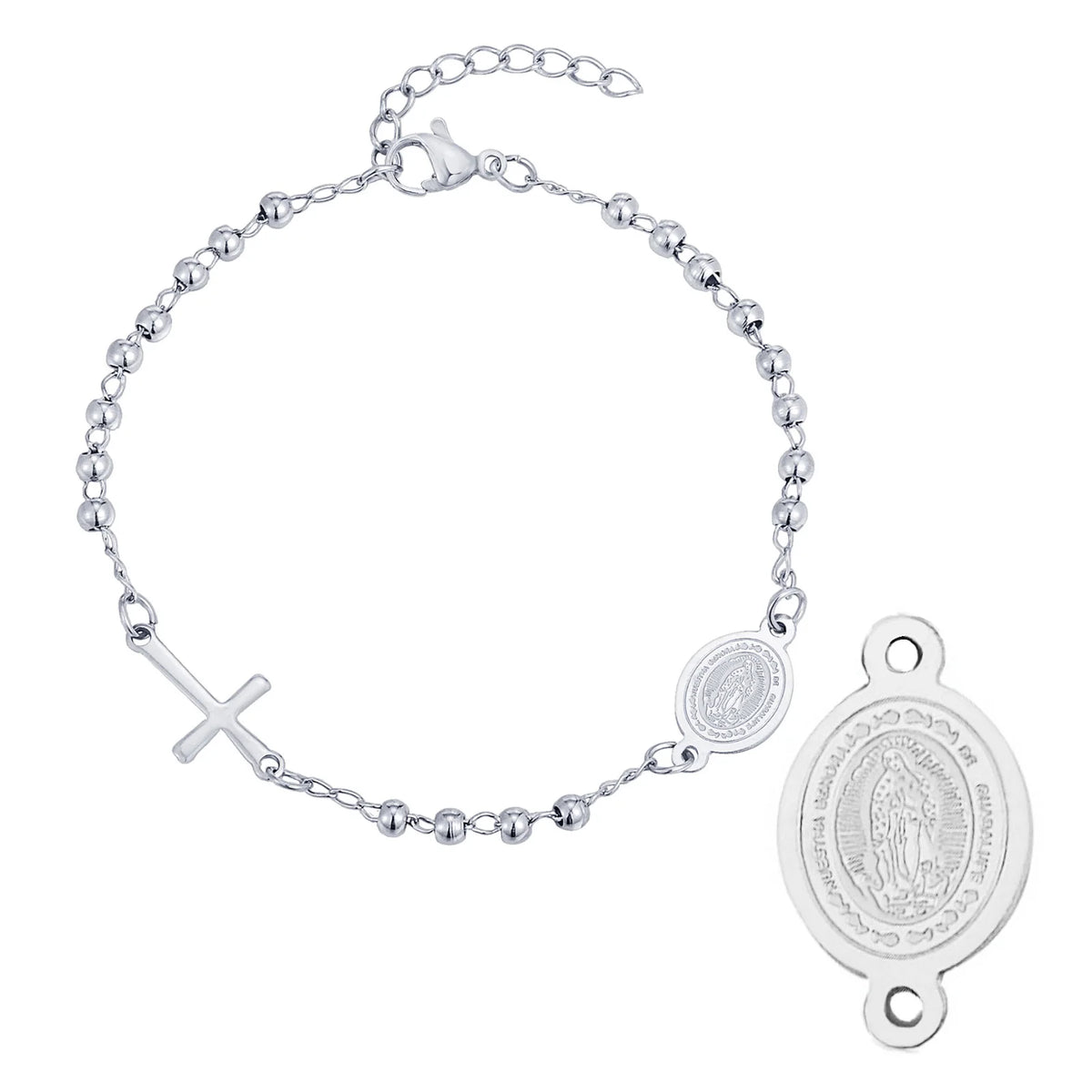 Virgin Mary St Benedict Cross Bracelet – Stainless Steel Religious Beaded Bracelet SPOT BR-2063S
