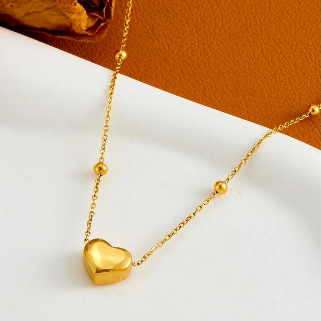 Gold Plated Heart Necklace & Earrings Set – Hypoallergenic Jewelry Set SPOT