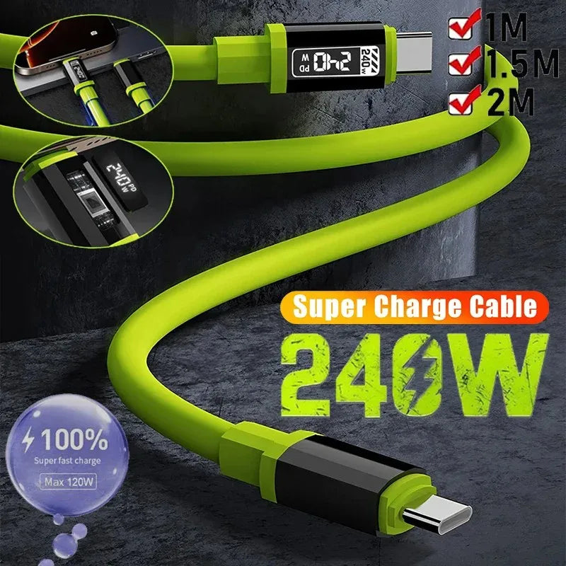 240W USB-C to USB-C Silicone Fast Charging Cable 6A PD USB-C Charging Cable SPOT
