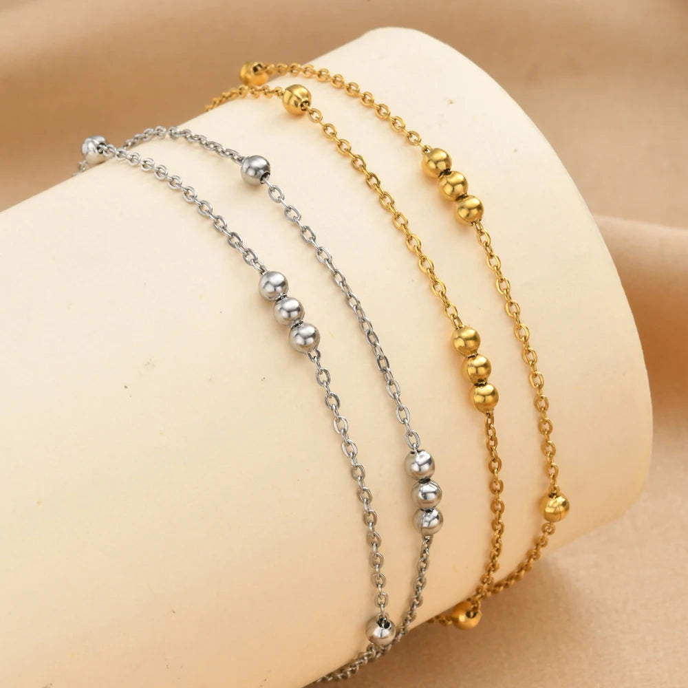 Dainty Double Layer Ball Bracelet – 18k Gold Plated Waterproof Chain Link Bracelet SPOT
