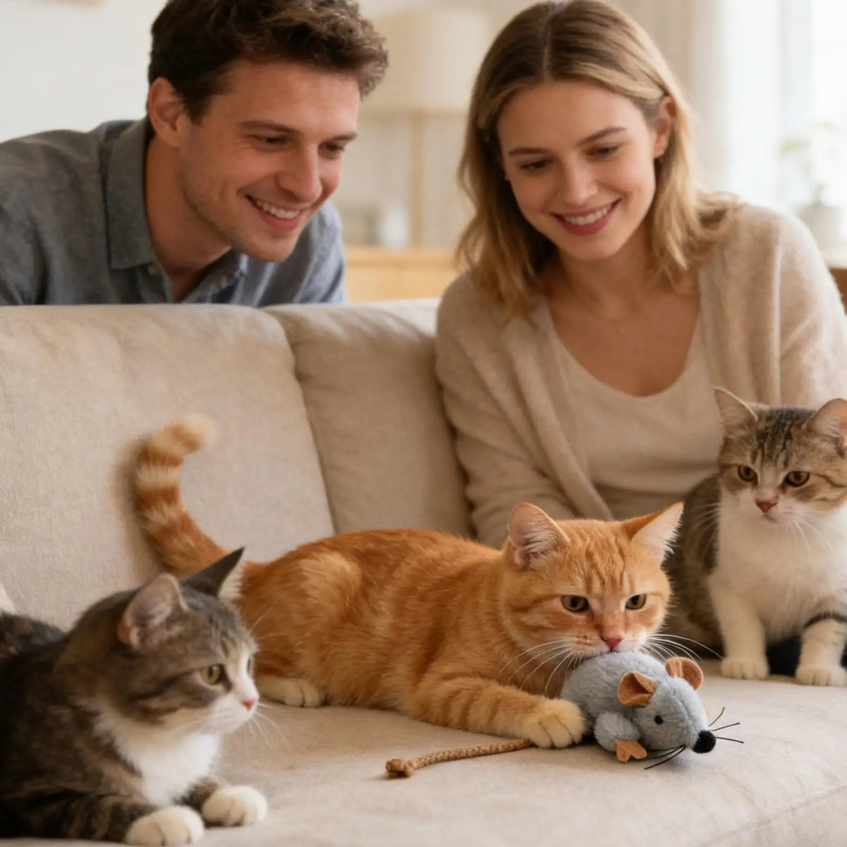Plush Cat Toy Mouse – Moving Tail & Sound, Interactive Kitten Cat Toy SPOT