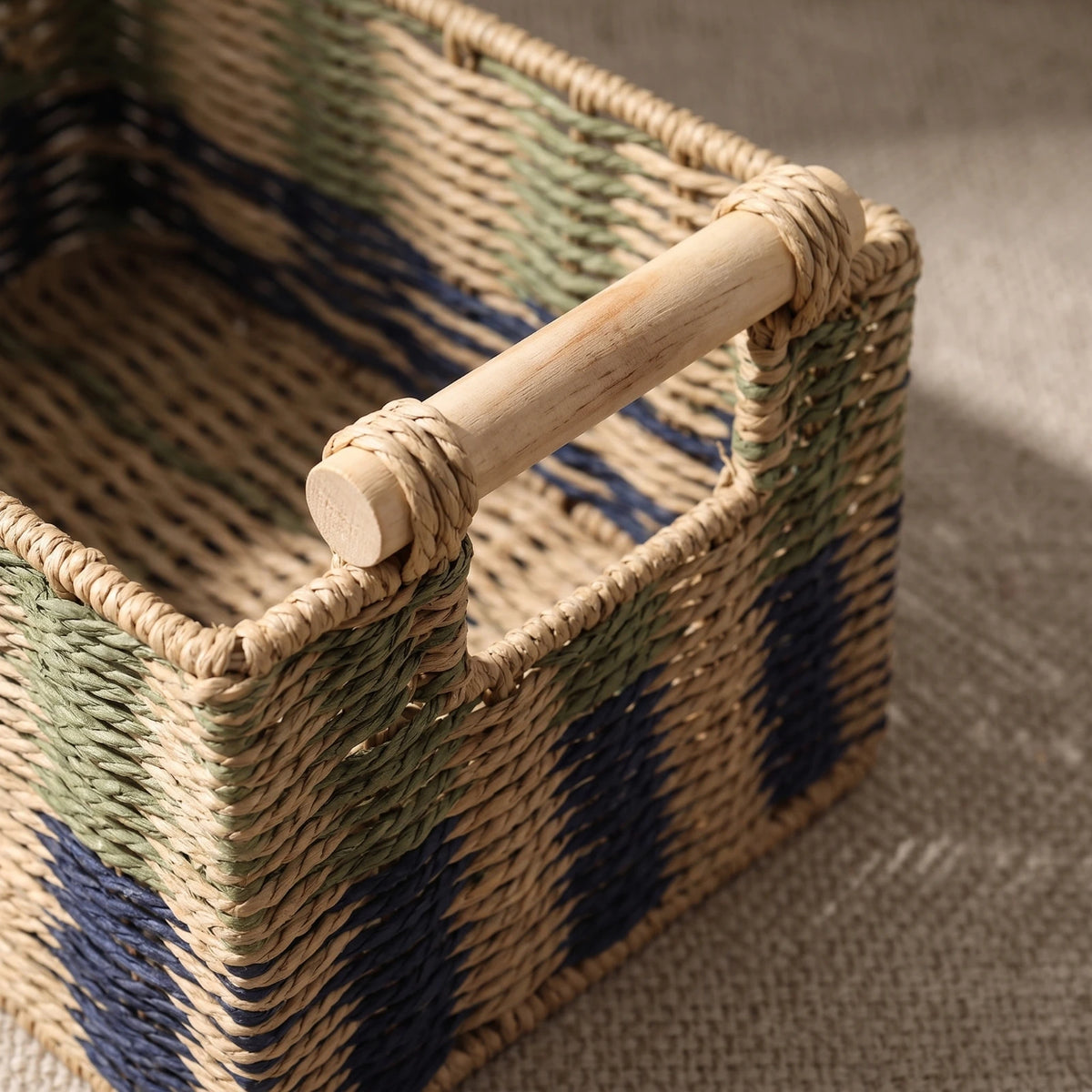 Woven Paper Rope Storage Basket with Handles | Open Top Woven Storage Basket SPOT